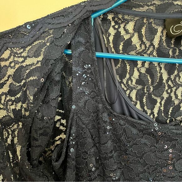 Alex Evenings Navy Blue Lace Sequin Midi Wedding Guest Dress and Jacket Size 14 - Picture 4 of 16